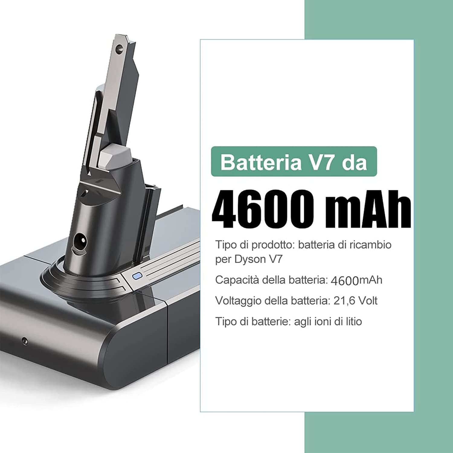 Dyson V7 Li-ion Battery Replacement: 21.6V 4600mAh, Compatible with Motorhead, Pro, and Trigger Models for Dyson V7