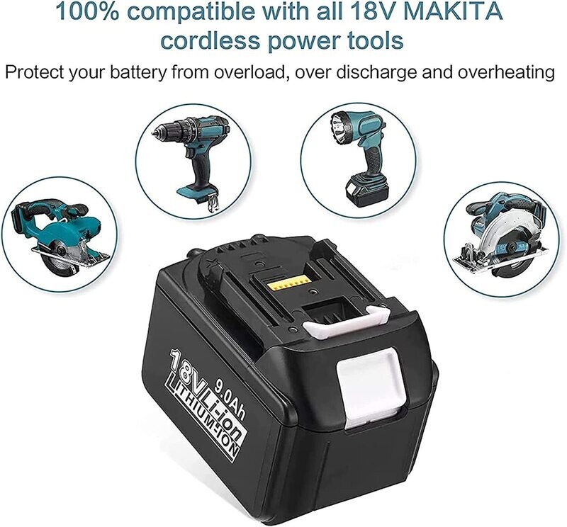 Makita 18V Battery Replacement, 2 Pack, BL1890B, 9000mAh