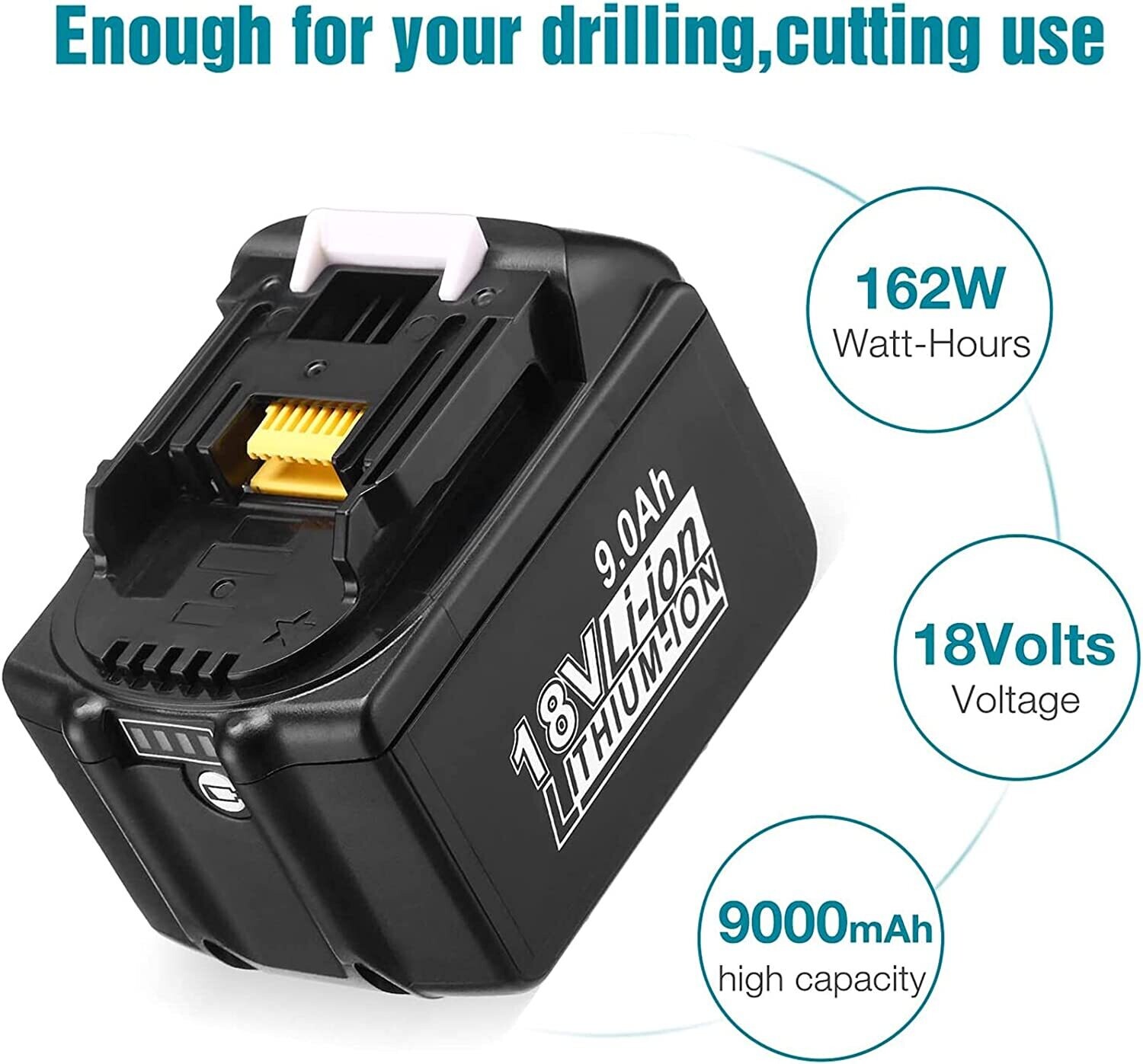 Makita 18V Battery Replacement, 2 Pack, BL1890B, 9000mAh