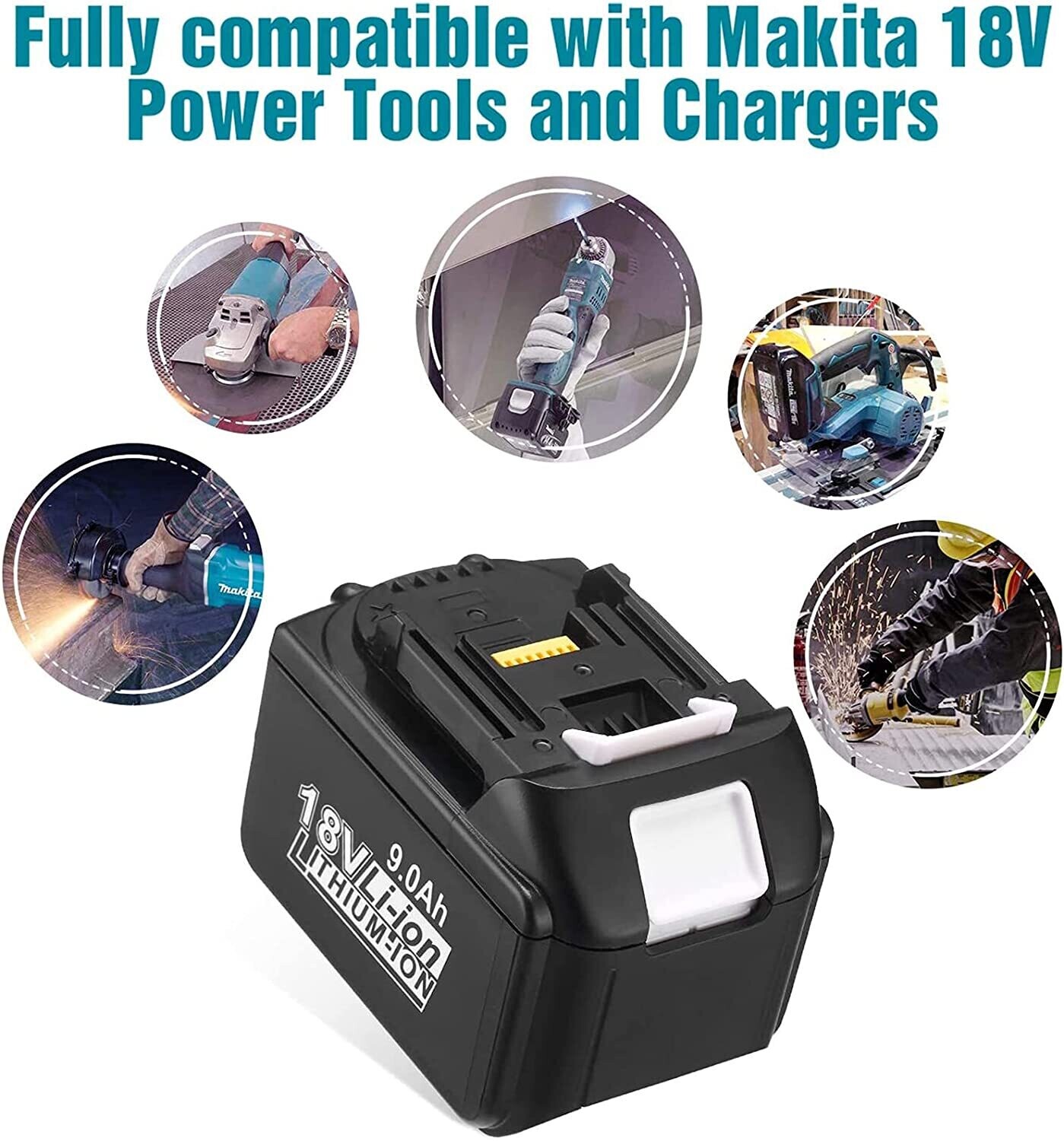 Makita 18V Battery Replacement, 2 Pack, BL1890B, 9000mAh