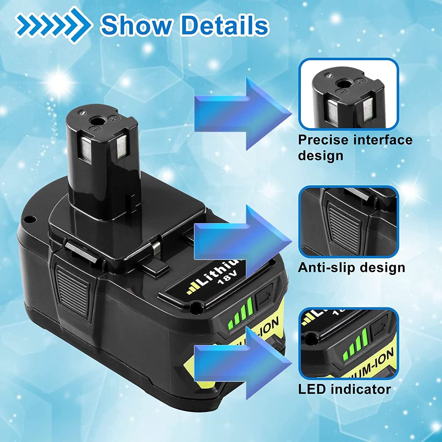 18V 6800mAh High-Capacity Lithium Battery for ONE+ P102 P103 P104 P105 P107 Cordless Power Tools