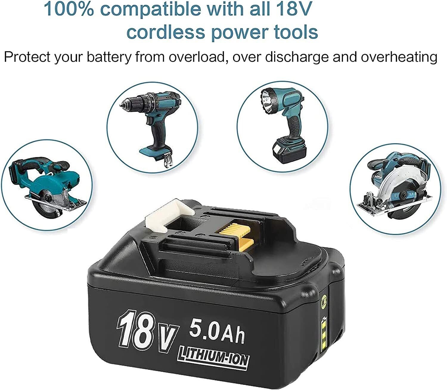 Compatible Makita BL1850B 18V 5.0Ah Li-ion LXT Replacement Battery for Power Tools, High Capacity, Long Lasting, Cordless Tool Battery