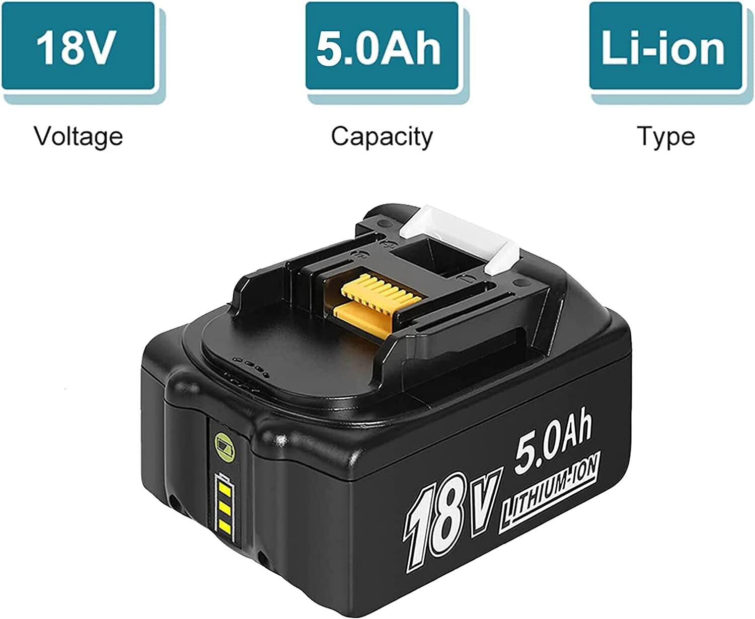 Compatible Makita BL1850B 18V 5.0Ah Li-ion LXT Replacement Battery for Power Tools, High Capacity, Long Lasting, Cordless Tool Battery