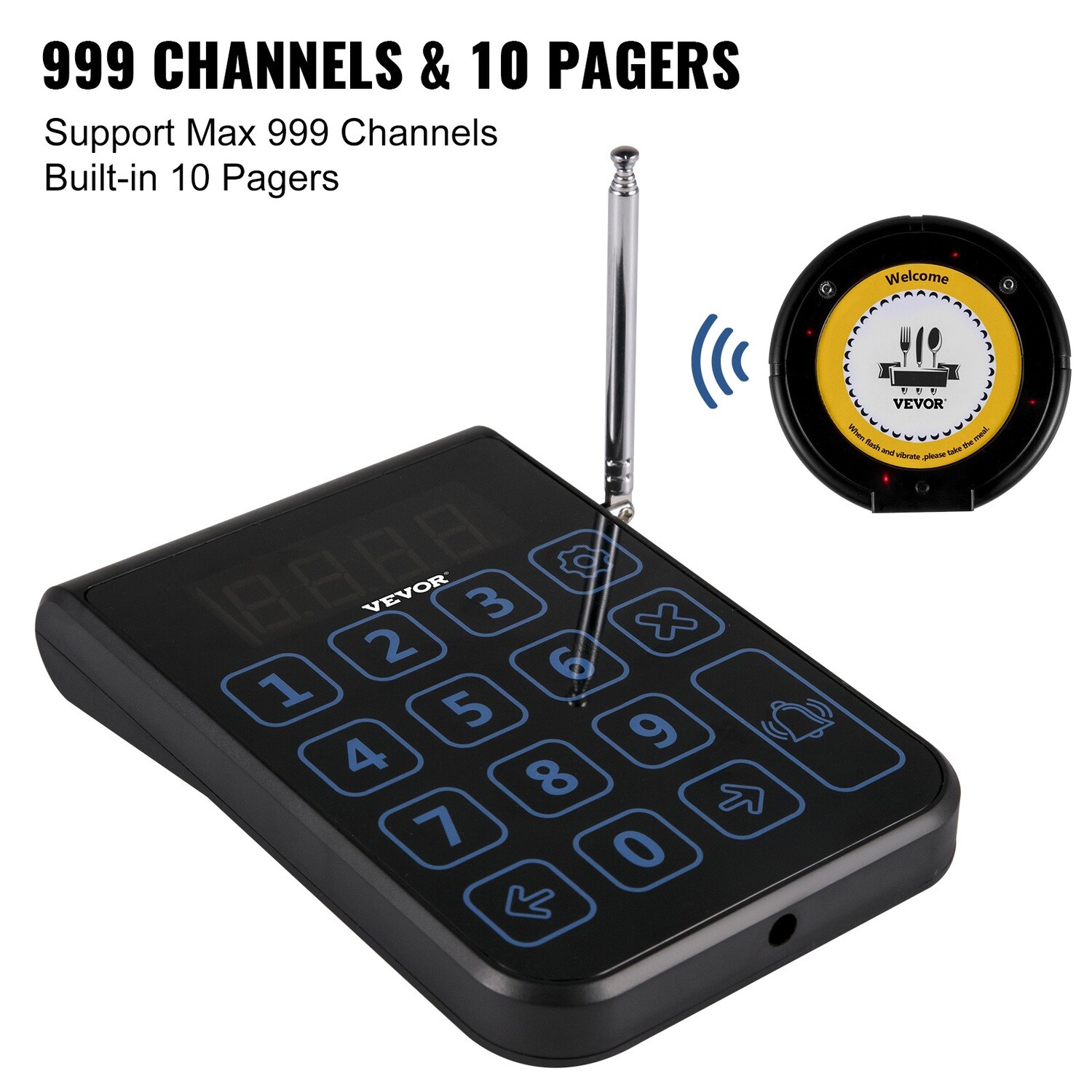 Restaurant Paging System with Pager Wireless Paging Queueing System for 10 Coasters