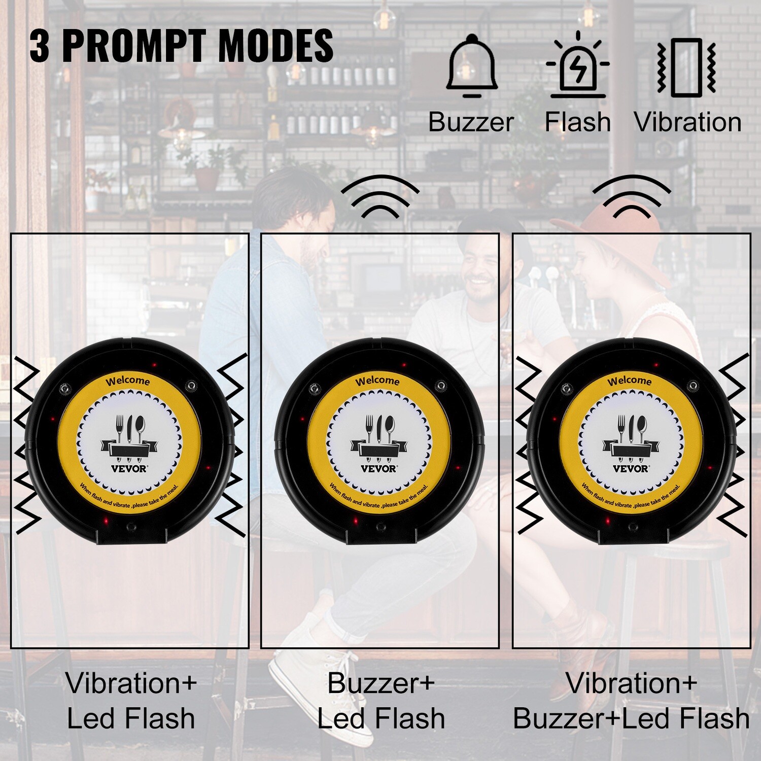 Restaurant Paging System with Pager Wireless Paging Queueing System for 10 Coasters