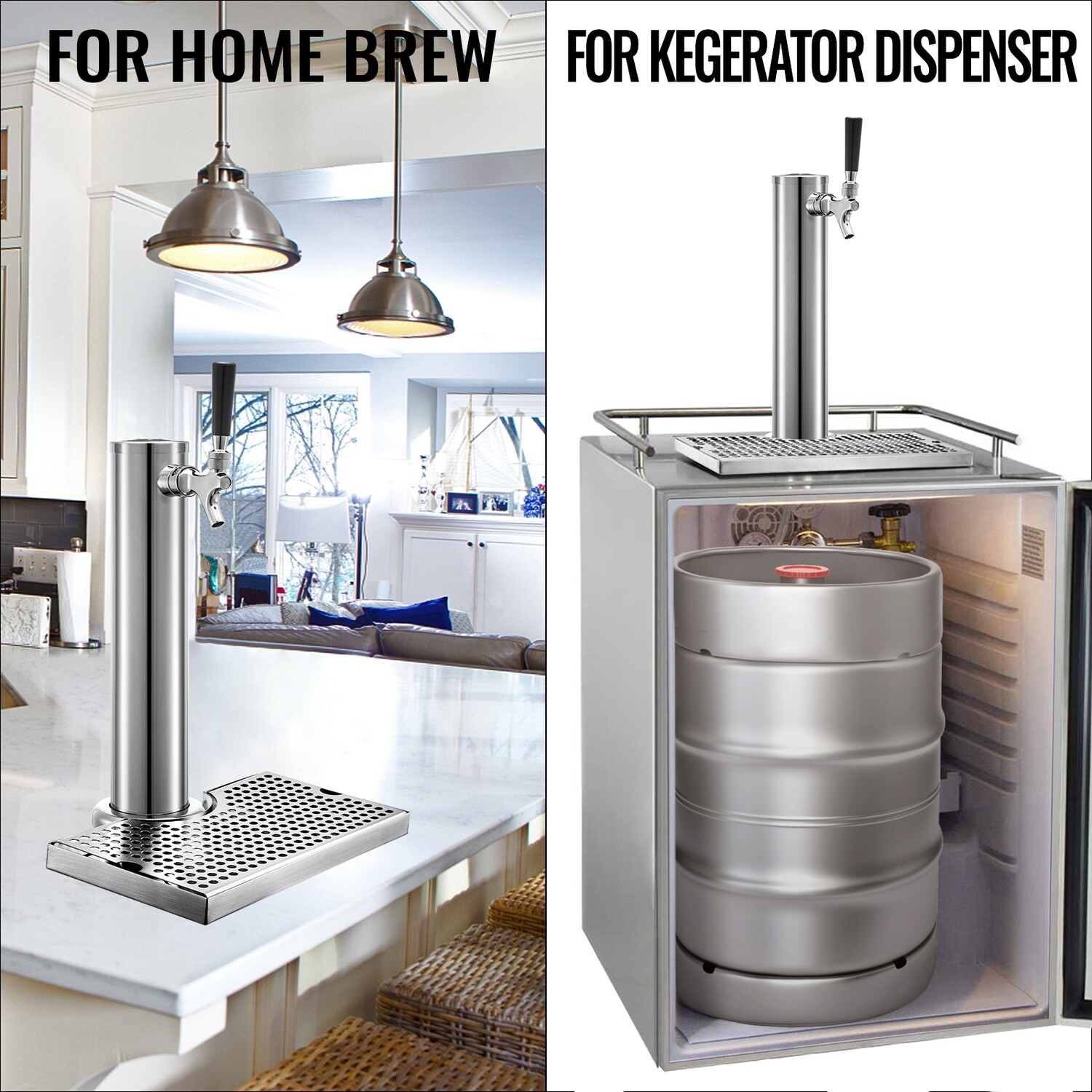 Stainless steel drip tray and beer tower kegerator tower one faucet