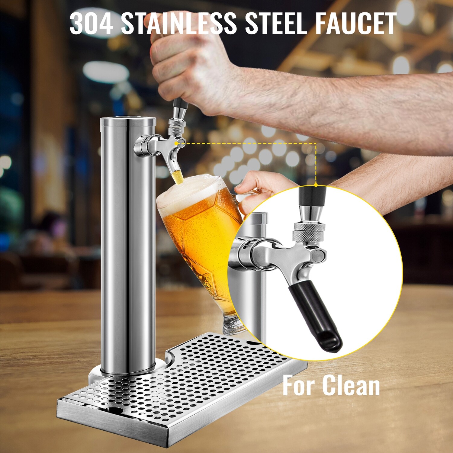 Stainless steel drip tray and beer tower kegerator tower one faucet