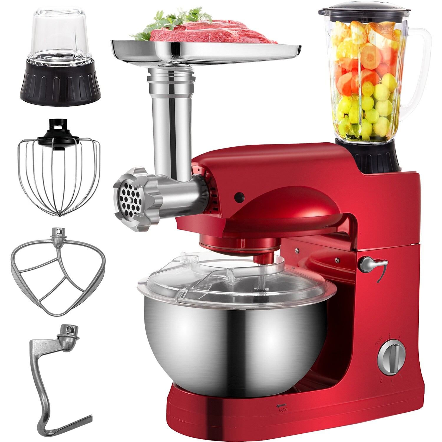 4-in-1 Stand Mixer Meat Grinder Juice Blender (Red 1000w 5qt)