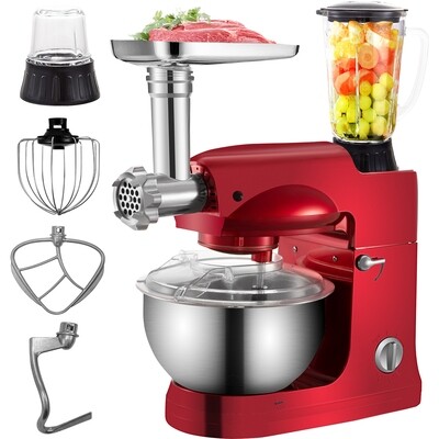 4-in-1 Stand Mixer with Meat Grinder and Juice Blender - 1000W Power, 5QT Capacity in Red - Versatile Kitchen Appliance for Baking, Grinding, and Juicing