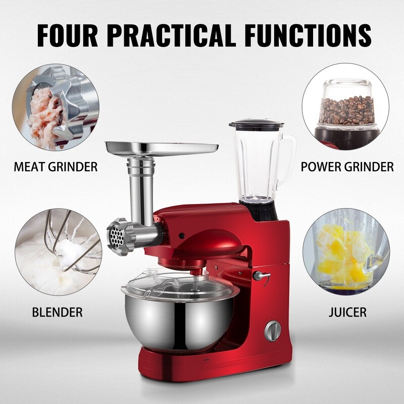 4-in-1 Stand Mixer Meat Grinder Juice Blender (Red 1000w 5qt)