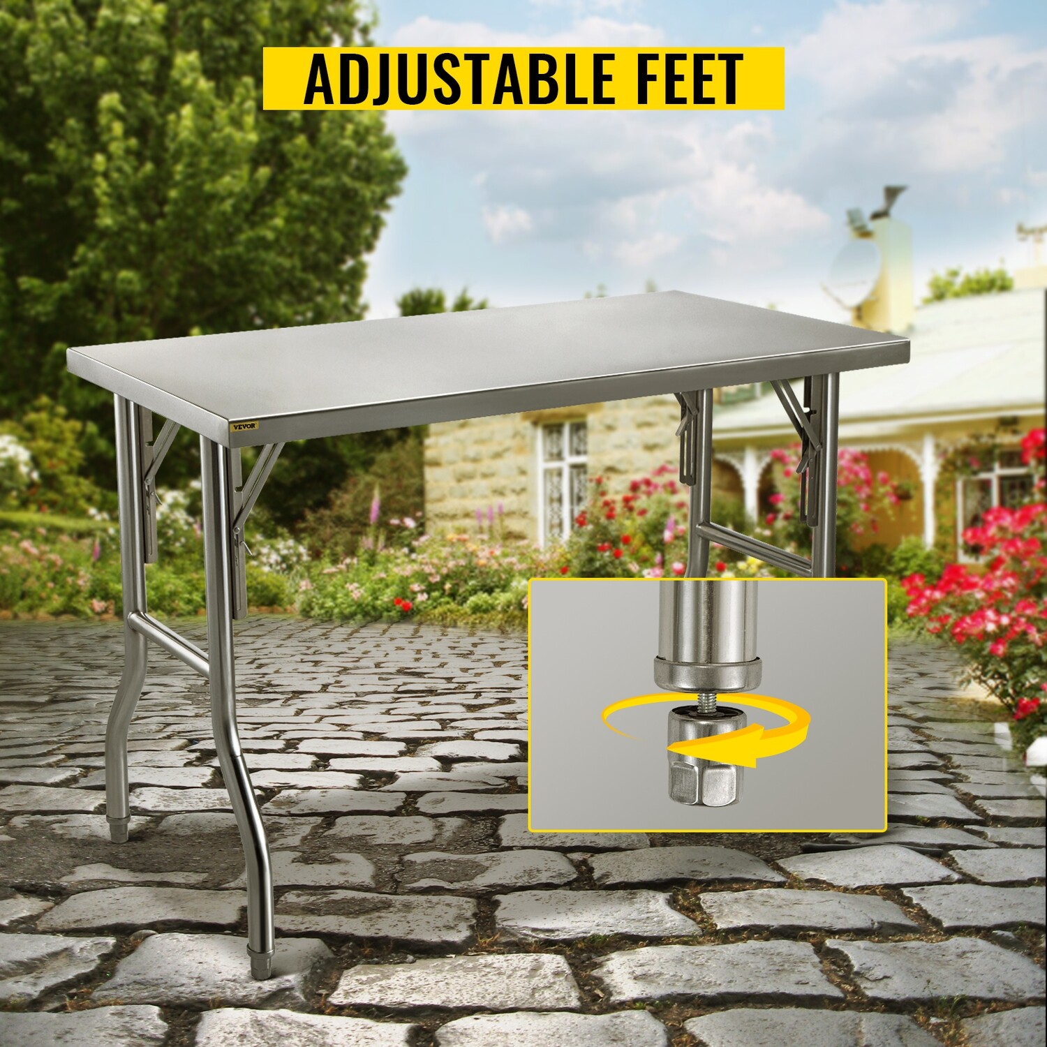 Commercial 48 x 24 Inch Folding Stainless Steel Prep Table, Work Table for Kitchen and Catering