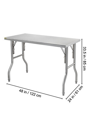 Commercial 48 x 24 Inch Folding Stainless Steel Prep Table, Work Table for Kitchen and Catering