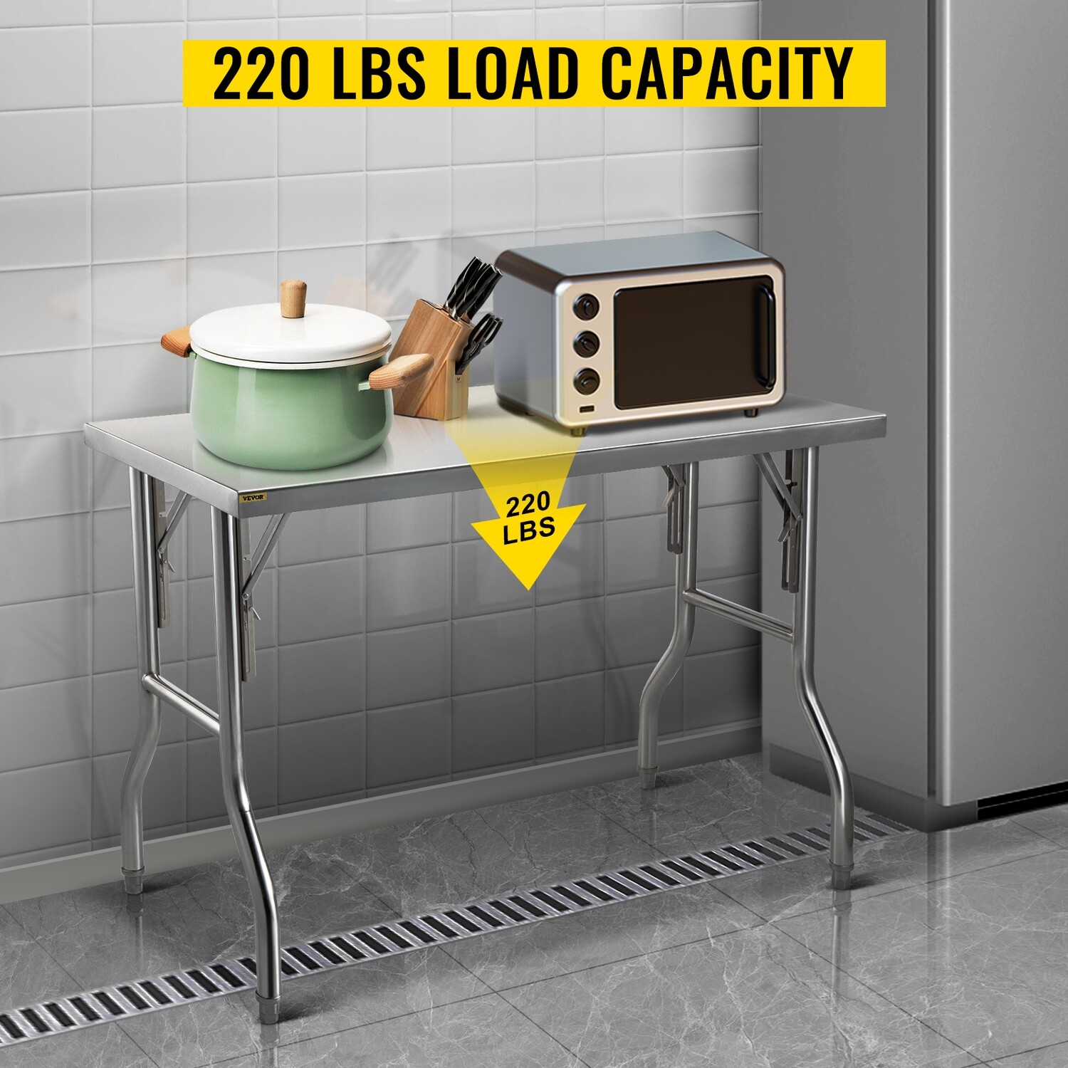 Commercial 48 x 24 Inch Folding Stainless Steel Prep Table, Work Table for Kitchen and Catering