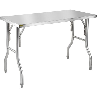 Commercial 48 x 24 Inch Folding Stainless Steel Prep Table, Work Table for Kitchen and Catering