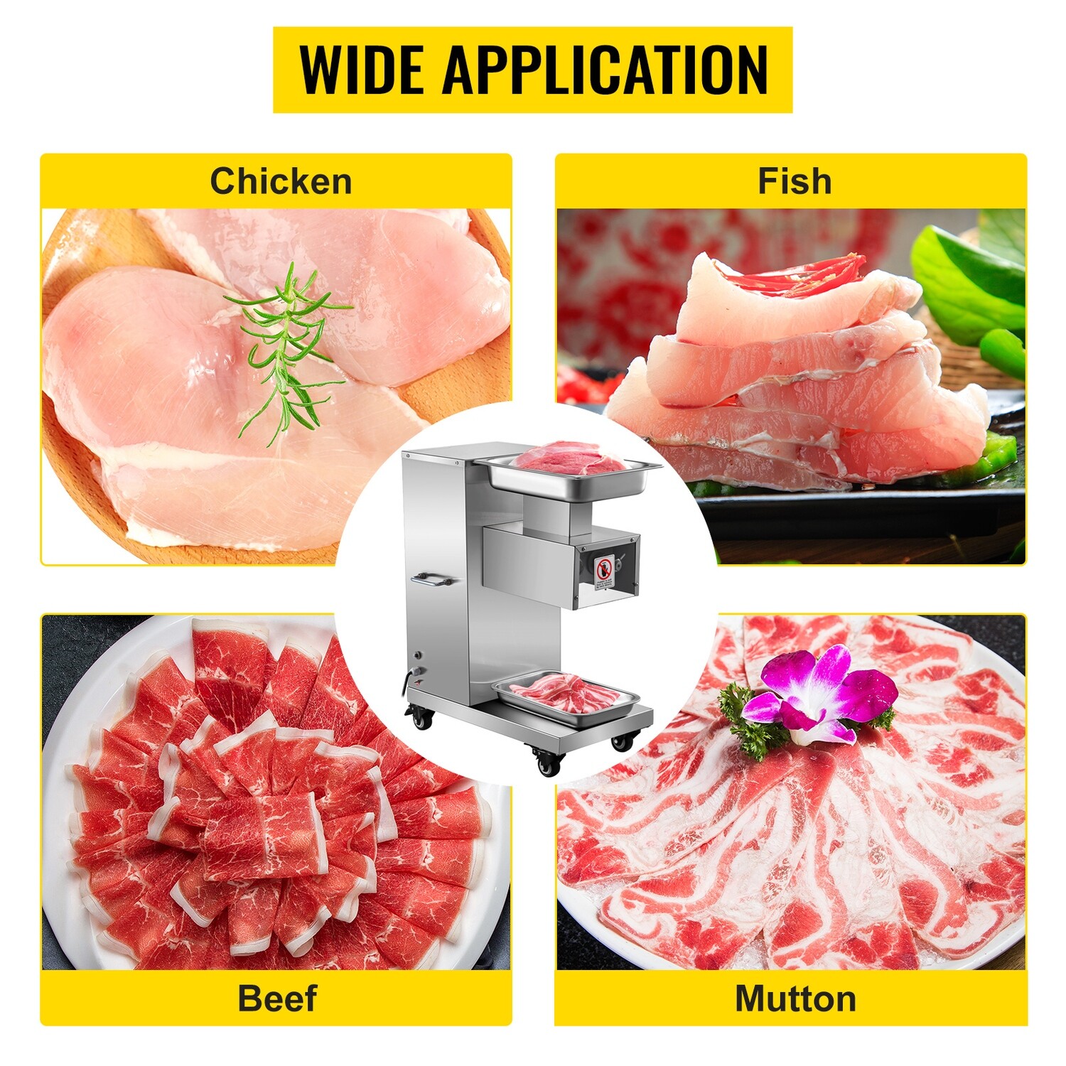 750W 500kg Output Meat Slicer Cutter with Blade - Commercial Restaurant Equipment for Efficient Meat Slicing and High-Volume Use