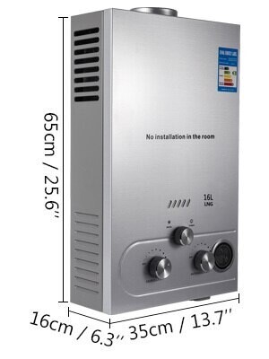 16-Litre Instant Propane Gas Water Heater, Tankless Stainless Steel Hot Water System for Efficient Heating