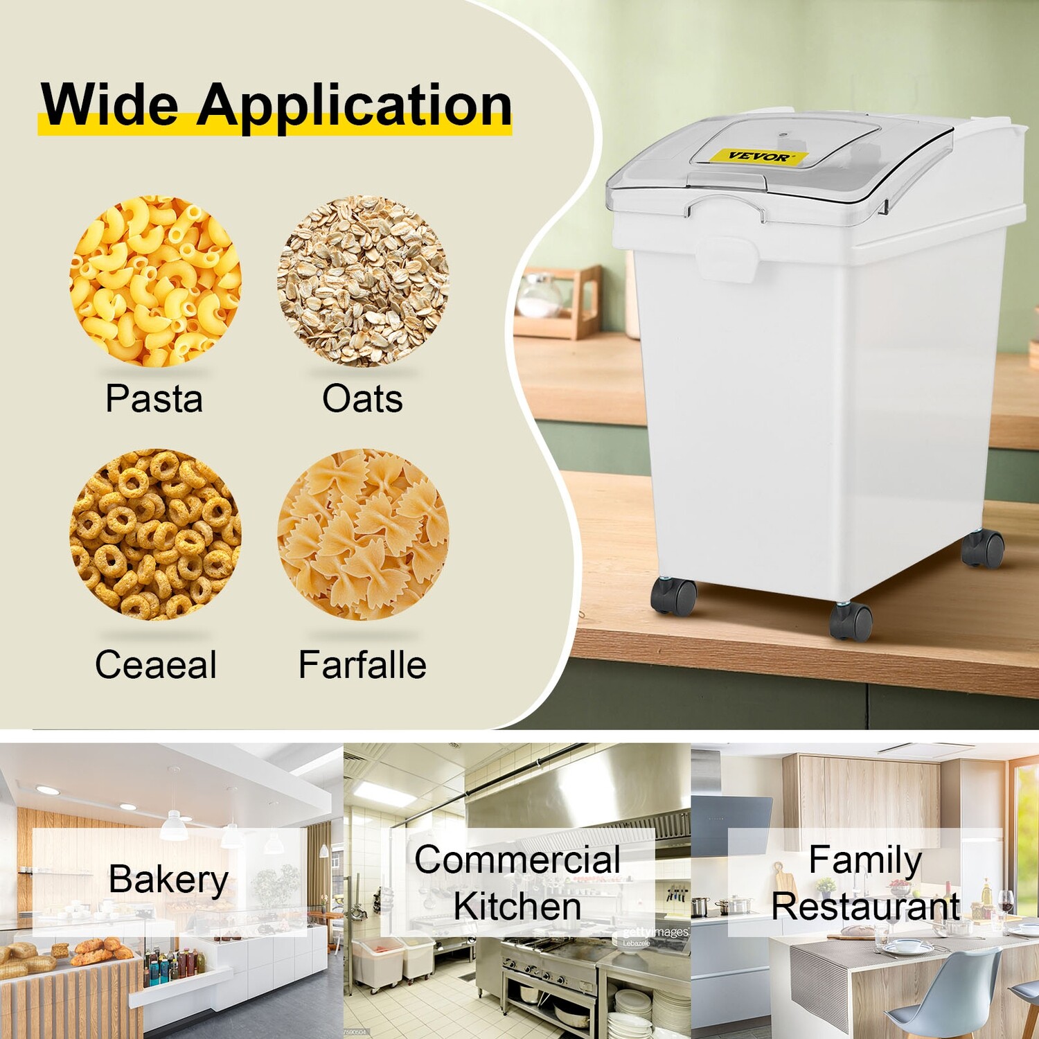 Flour Bins on Wheels, 5.5 Gallon Capacity, Set of 3, Heavy-Duty Ingredient Storage Bins with Airtight Lids for Kitchen Use