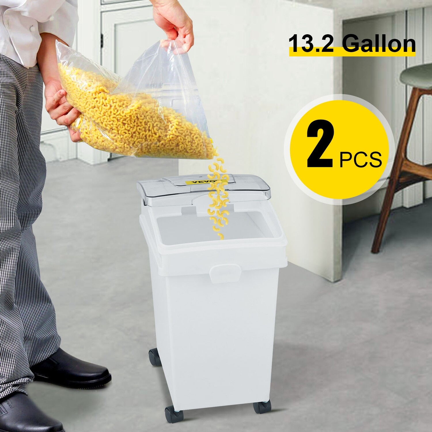 Flour Bins on Wheels, 5.5 Gallon Capacity, Set of 3, Heavy-Duty Ingredient Storage Bins with Airtight Lids for Kitchen Use