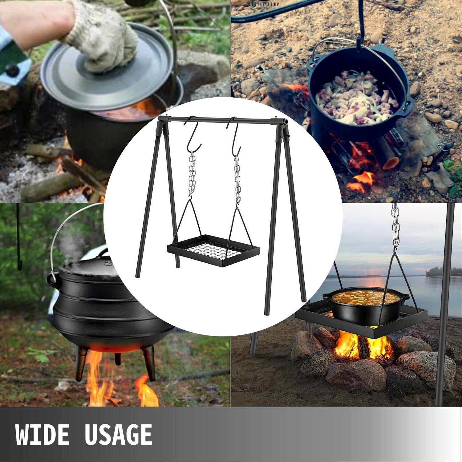 Outdoor Cooking Cabon Steel Campfire Cooking Equipment, Campfire Cooking Stand