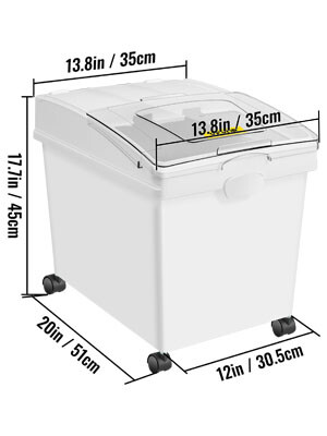 Commercial Storage Bins Set – 3-Piece Set, 8.8-Gallon Capacity Each, Durable PP Material, Ingredient Storage with Wheels for Flour, Sugar, and Dry Goods, White