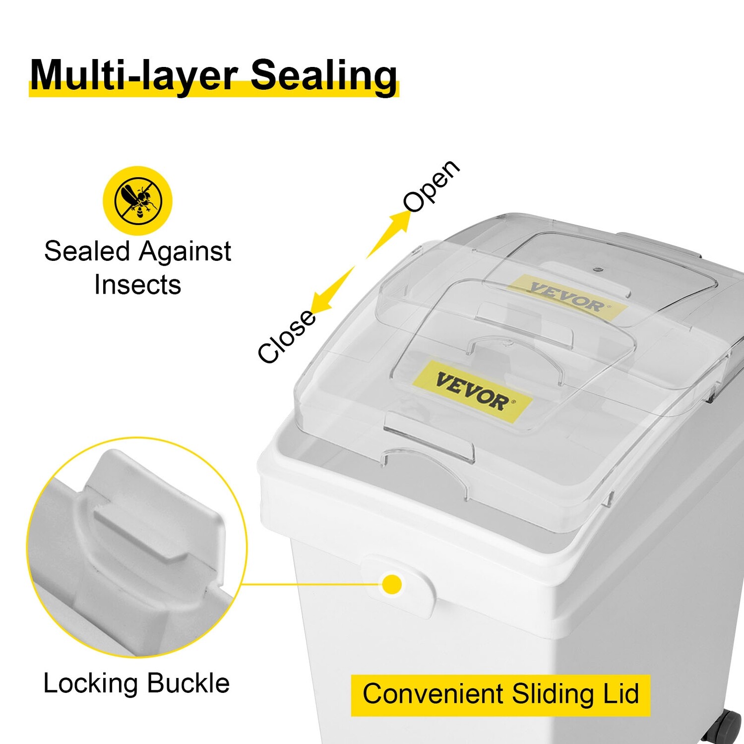 Flour Bins on Wheels, 5.5 Gallon (40L) Capacity, Set of 3, Mobile Ingredient Storage Bins with Airtight Lids