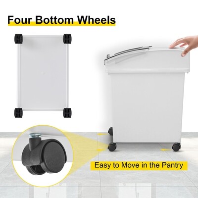 Flour Bins on Wheels, 5.5 Gallon (40L) Capacity, Set of 3, Mobile Ingredient Storage Bins with Airtight Lids