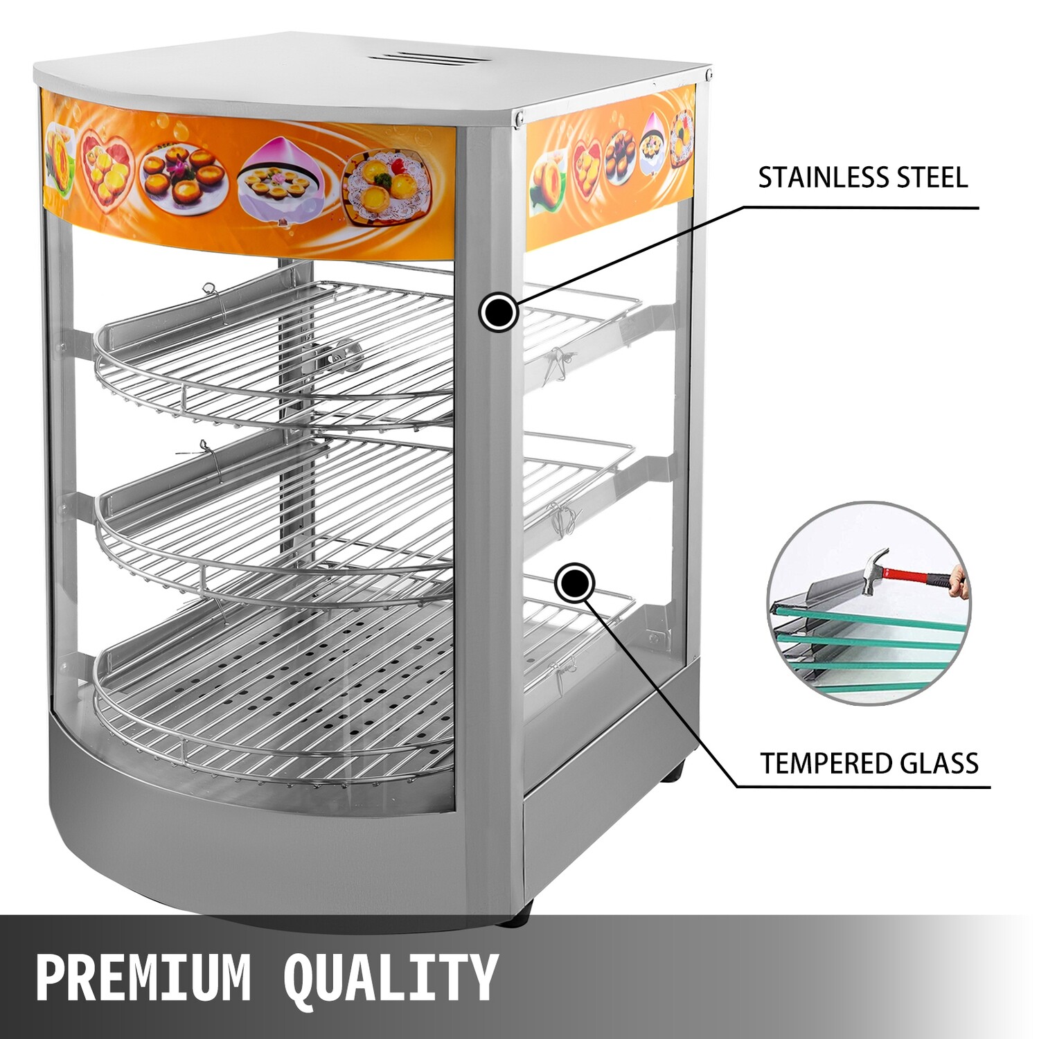 14-Inch Commercial Pastry and Pizza Warmer with Magnetic Door – Food Warmer for Cafes and Restaurants