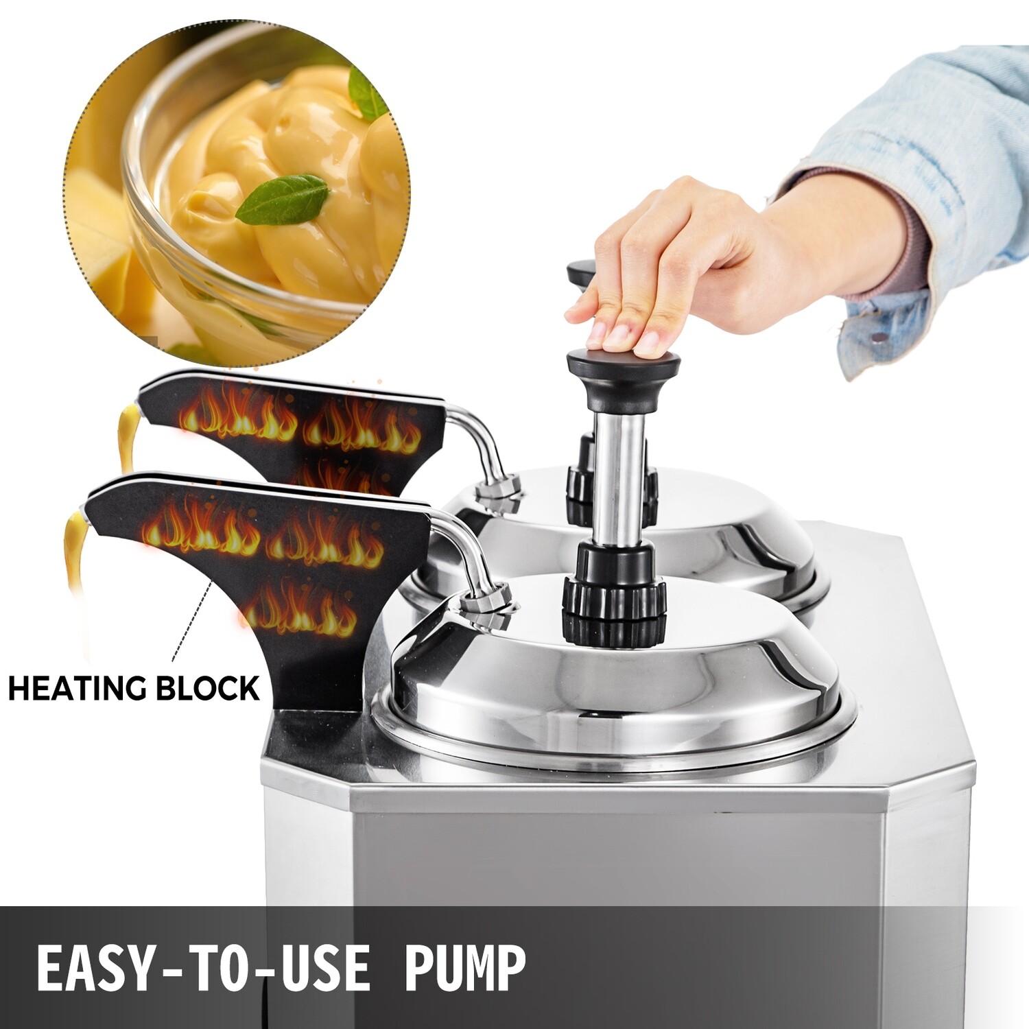 Stainless Steel Cheese Pump 30-110℃ Nacho Cheese Warmer with Heating Blocks Nacho Cheese Dispenser with Pump 10-30ML Per Time
