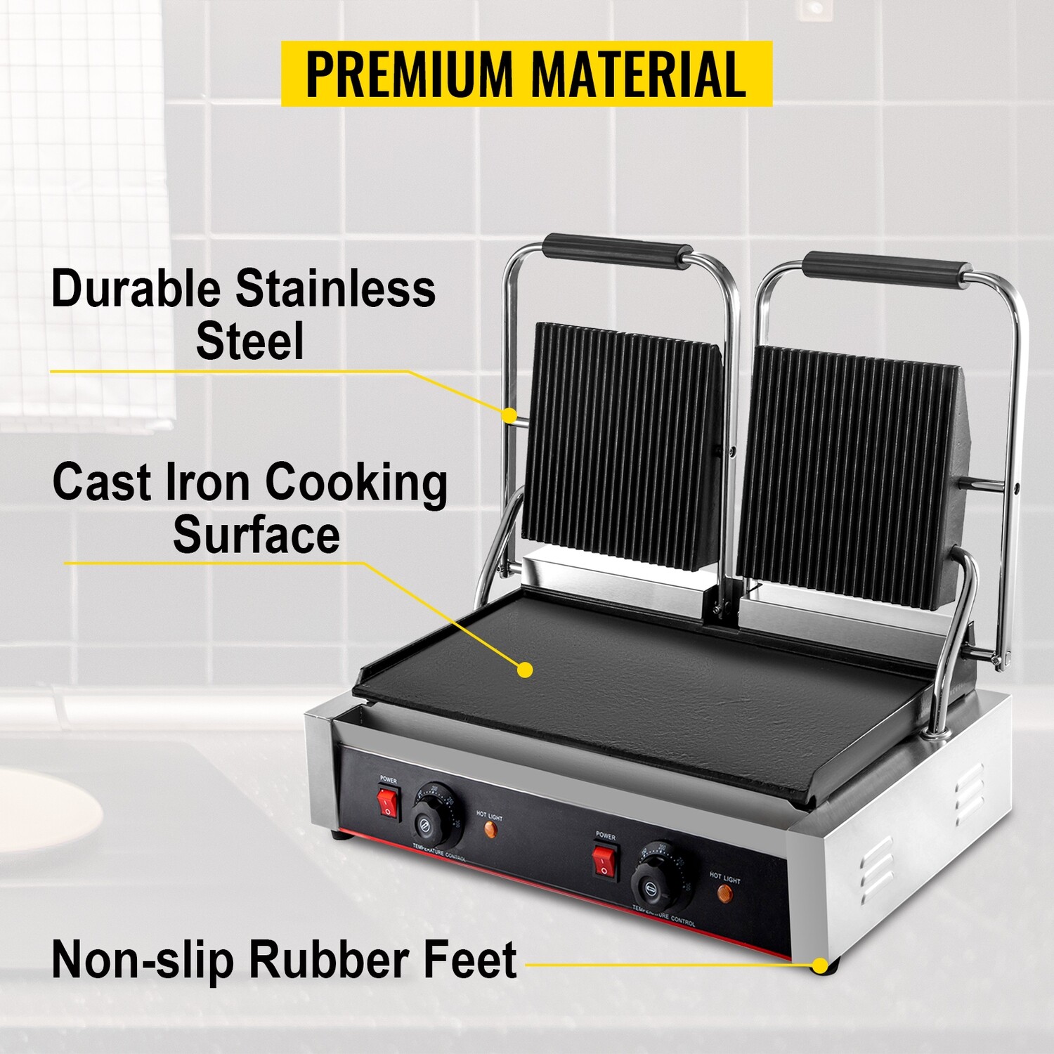 Double-Sided Electric Griddle Contact Grill – Panini Press and BBQ Maker for Indoor Grilling by Pannini