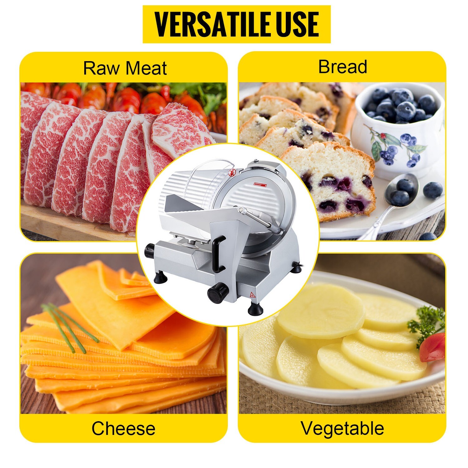 Commercial Meat Slicer with 8&quot; Chromium-Plated Steel Blade, Silver, High-Precision Cutting for Deli, Kitchen, or Restaurant