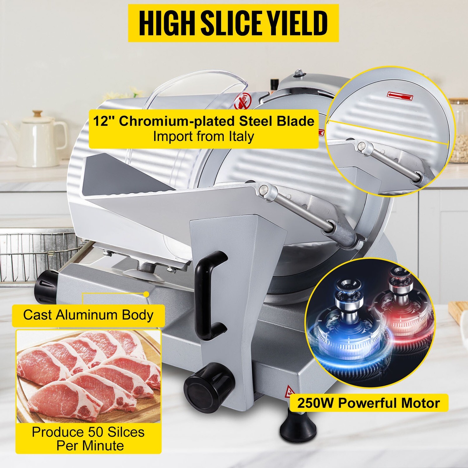 Commercial Meat Slicer with 8&quot; Chromium-Plated Steel Blade, Silver, High-Precision Cutting for Deli, Kitchen, or Restaurant