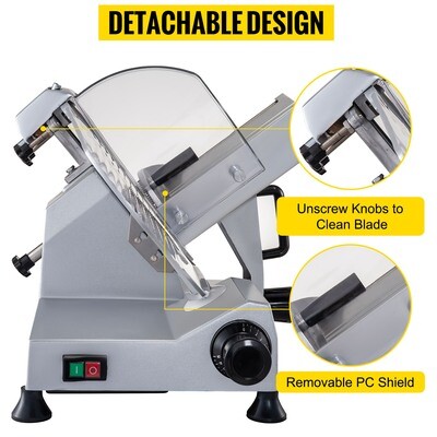 Commercial Meat Slicer with 8" Chromium-Plated Steel Blade, Silver, High-Precision Cutting for Deli, Kitchen, or Restaurant