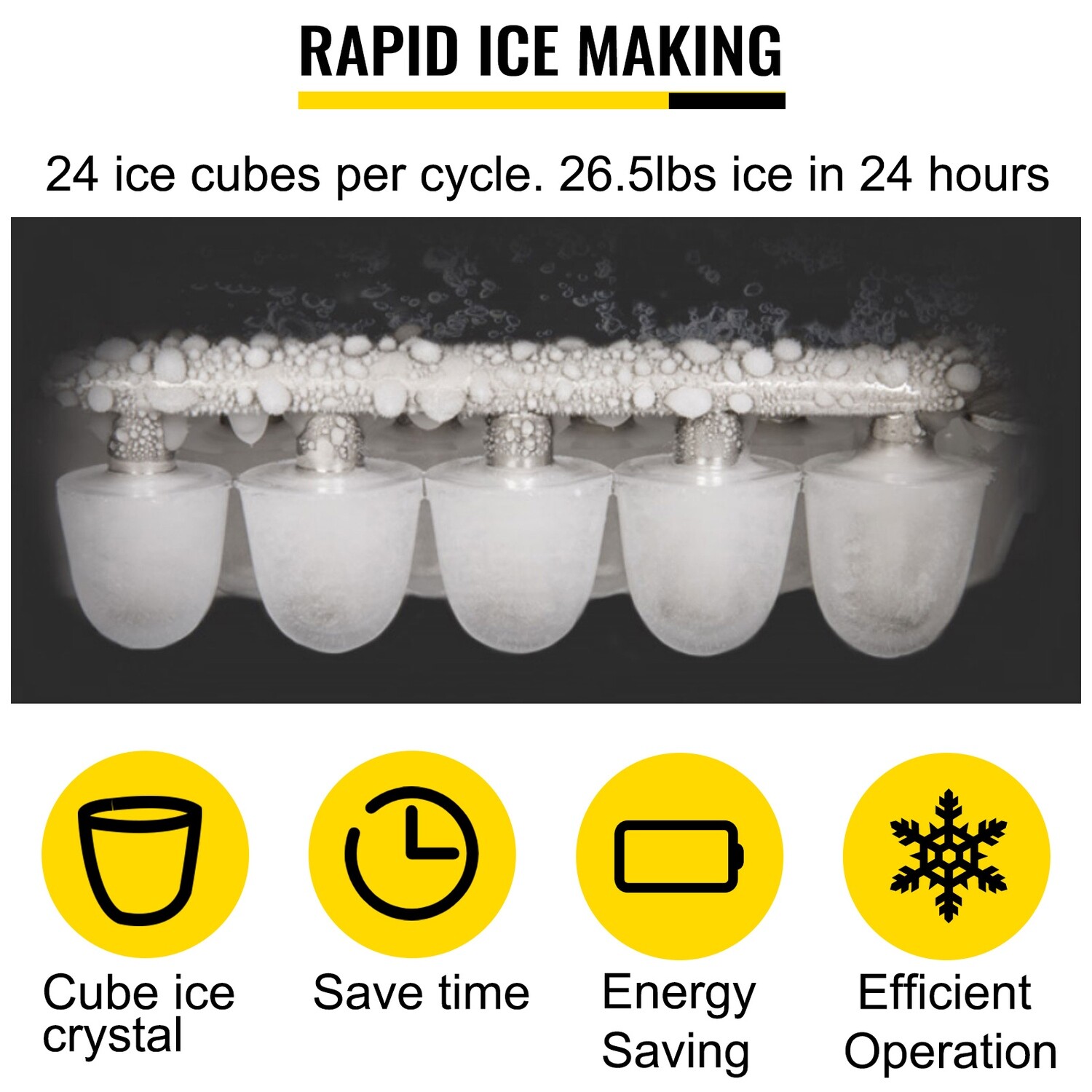 Countertop Portable Ice Maker, 12KG (26LB) per 24 Hours, Ice Scoop, 2 Cube Sizes for Home and Office