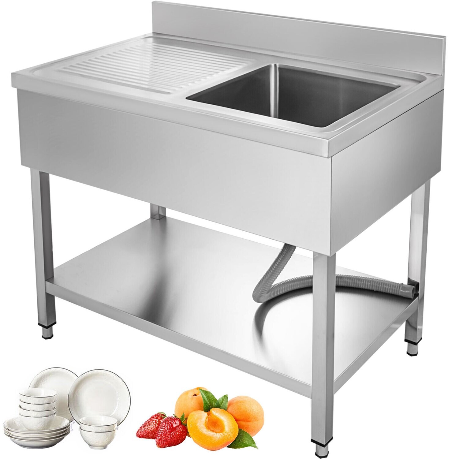 Garage Kitchen Utility Sink 100x60 cm with Left-Hand Installation, Durable and Functional Design for Home or Commercial Use