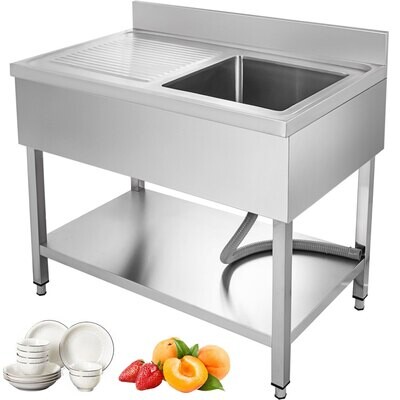 Garage Kitchen Utility Sink 100x60 cm with Left-Hand Installation, Durable and Functional Design for Home or Commercial Use