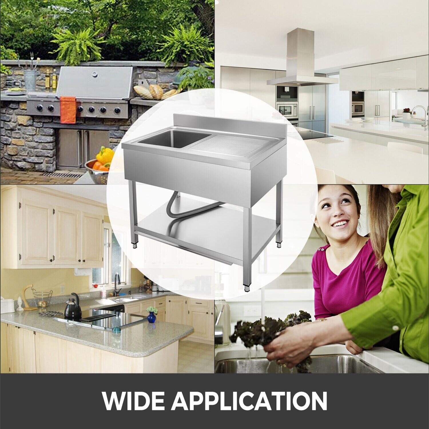 Garage Kitchen Utility Sink 100x60 cm with Left-Hand Installation, Durable and Functional Design for Home or Commercial Use