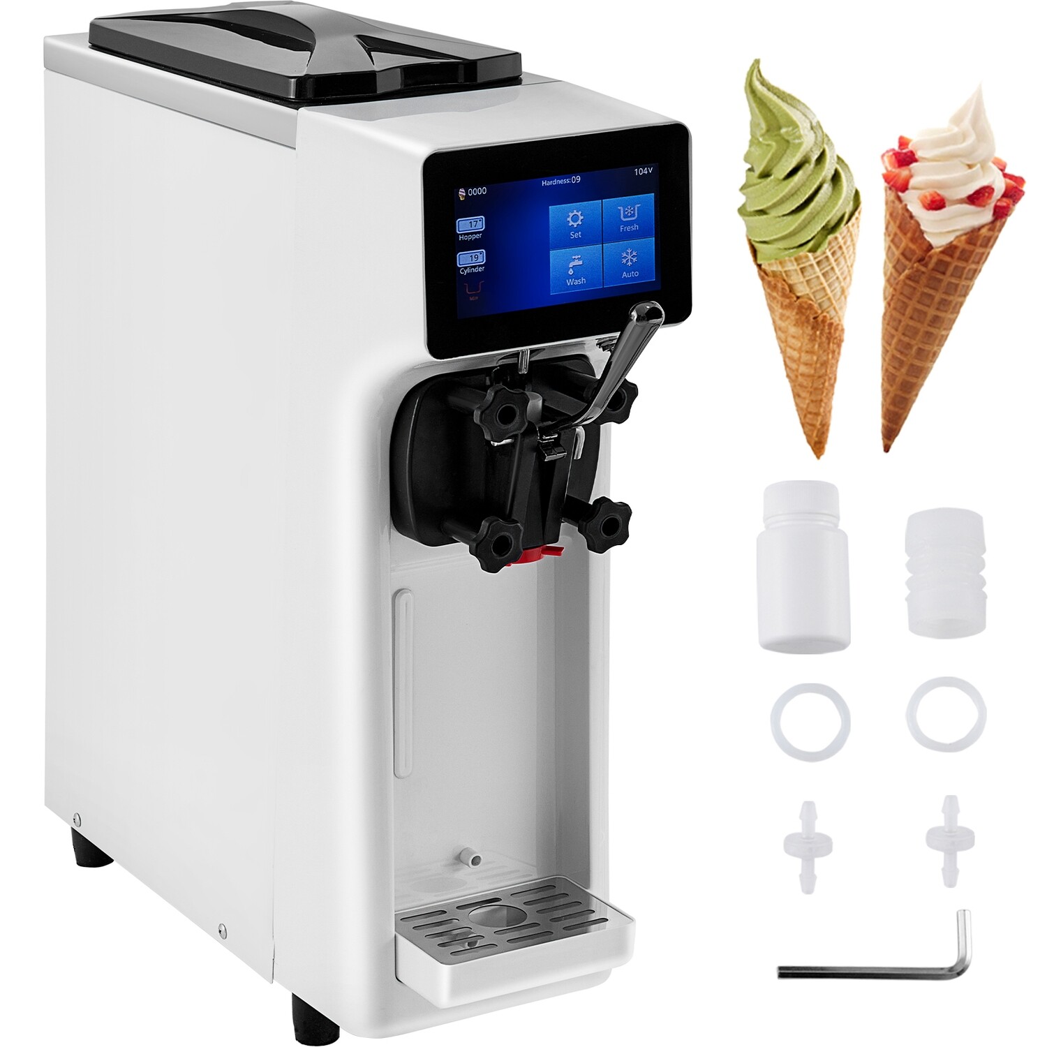 Commercial Soft Serve Ice Cream Maker, Frozen Yogurt Machine, White, 10-20L/H Capacity