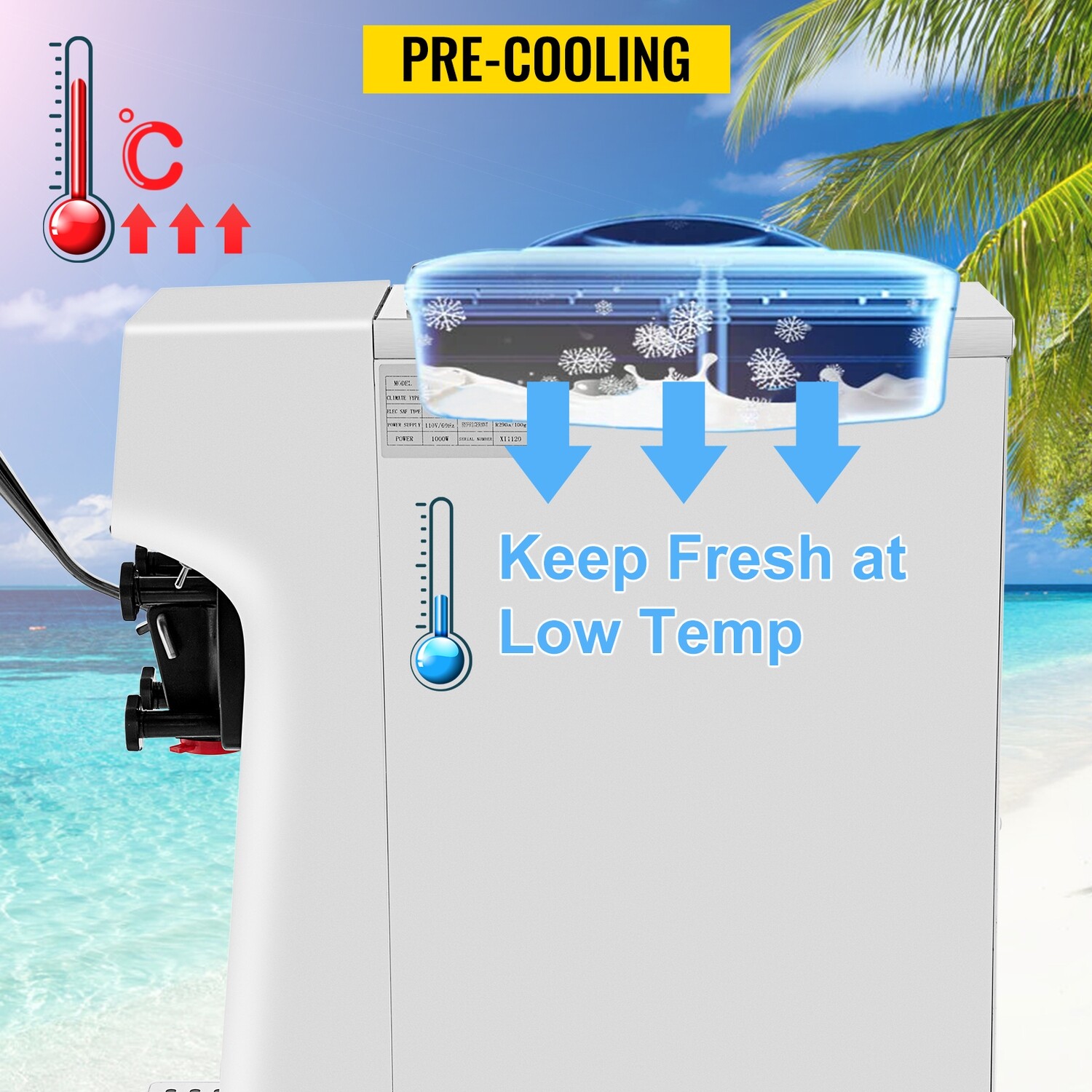 Commercial Soft Serve Ice Cream Maker, Frozen Yogurt Machine, White, 10-20L/H Capacity