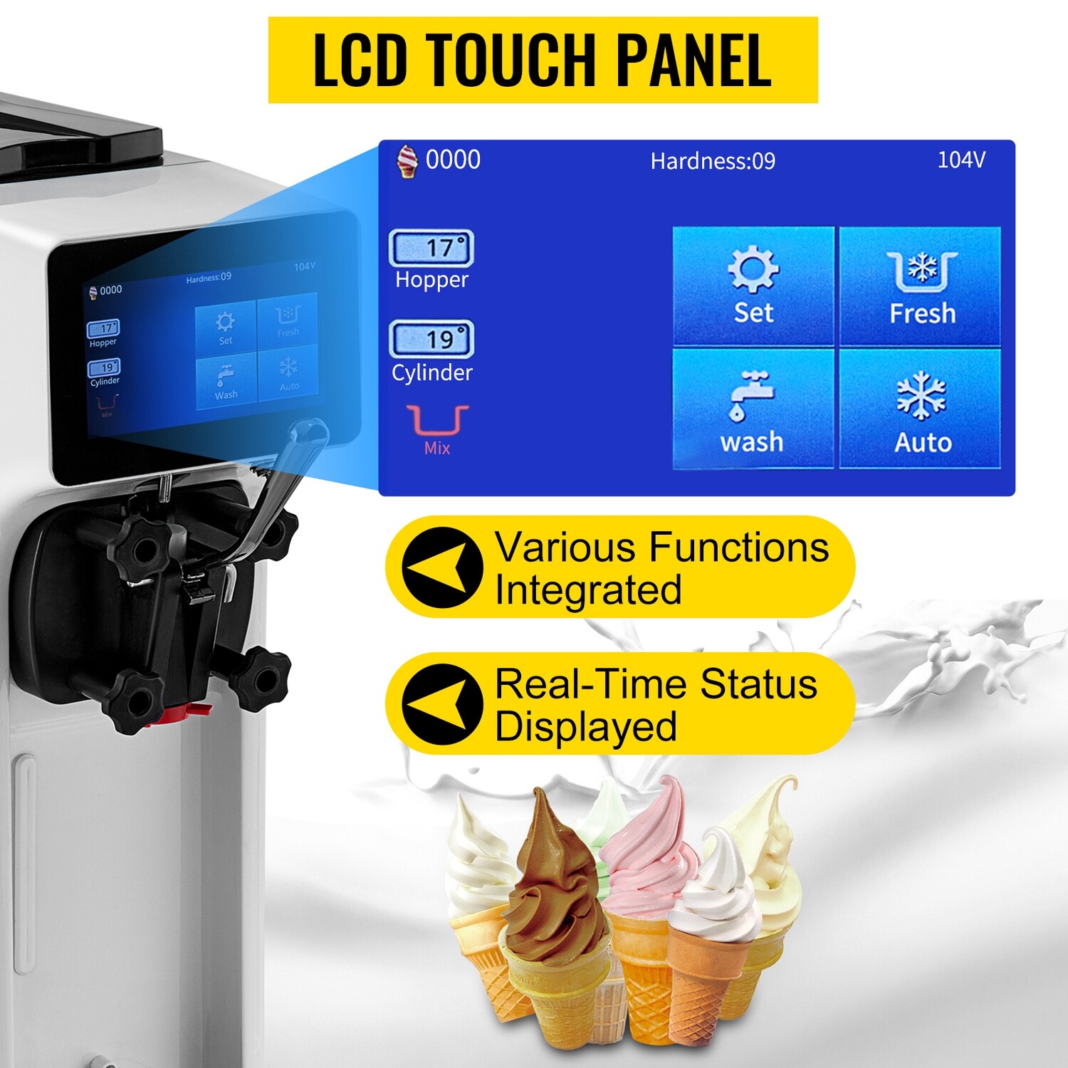 Commercial Soft Serve Ice Cream Maker, Frozen Yogurt Machine, White, 10-20L/H Capacity