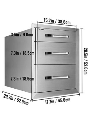 BBQ Island Grill Storage Chest – Three BBQ Access Drawers, 45x52 cm, for Convenient Outdoor Kitchen Storage