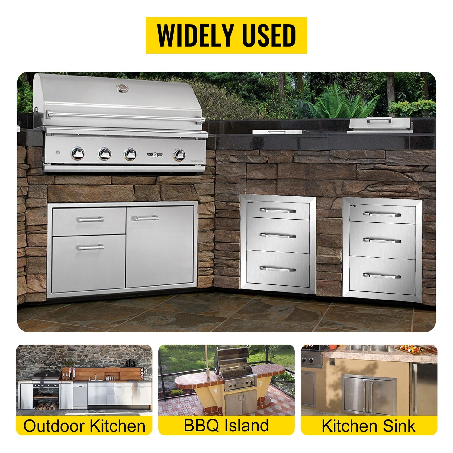 BBQ Island Grill Storage Chest – Three BBQ Access Drawers, 45x52 cm, for Convenient Outdoor Kitchen Storage