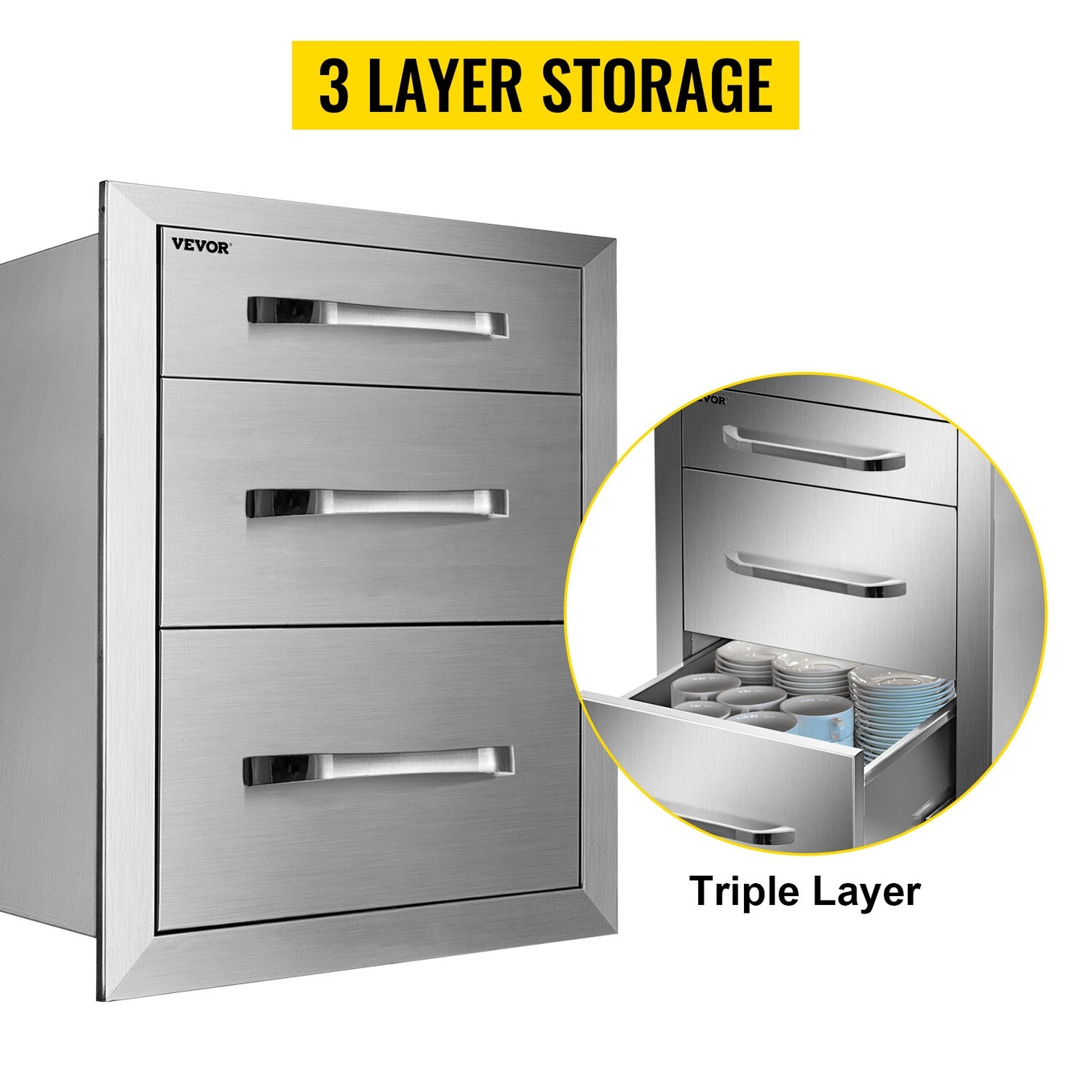 BBQ Island Grill Storage Chest – Three BBQ Access Drawers, 45x52 cm, for Convenient Outdoor Kitchen Storage