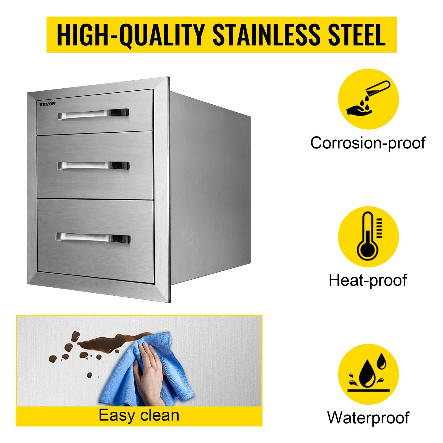 BBQ Island Grill Storage Chest – Three BBQ Access Drawers, 45x52 cm, for Convenient Outdoor Kitchen Storage