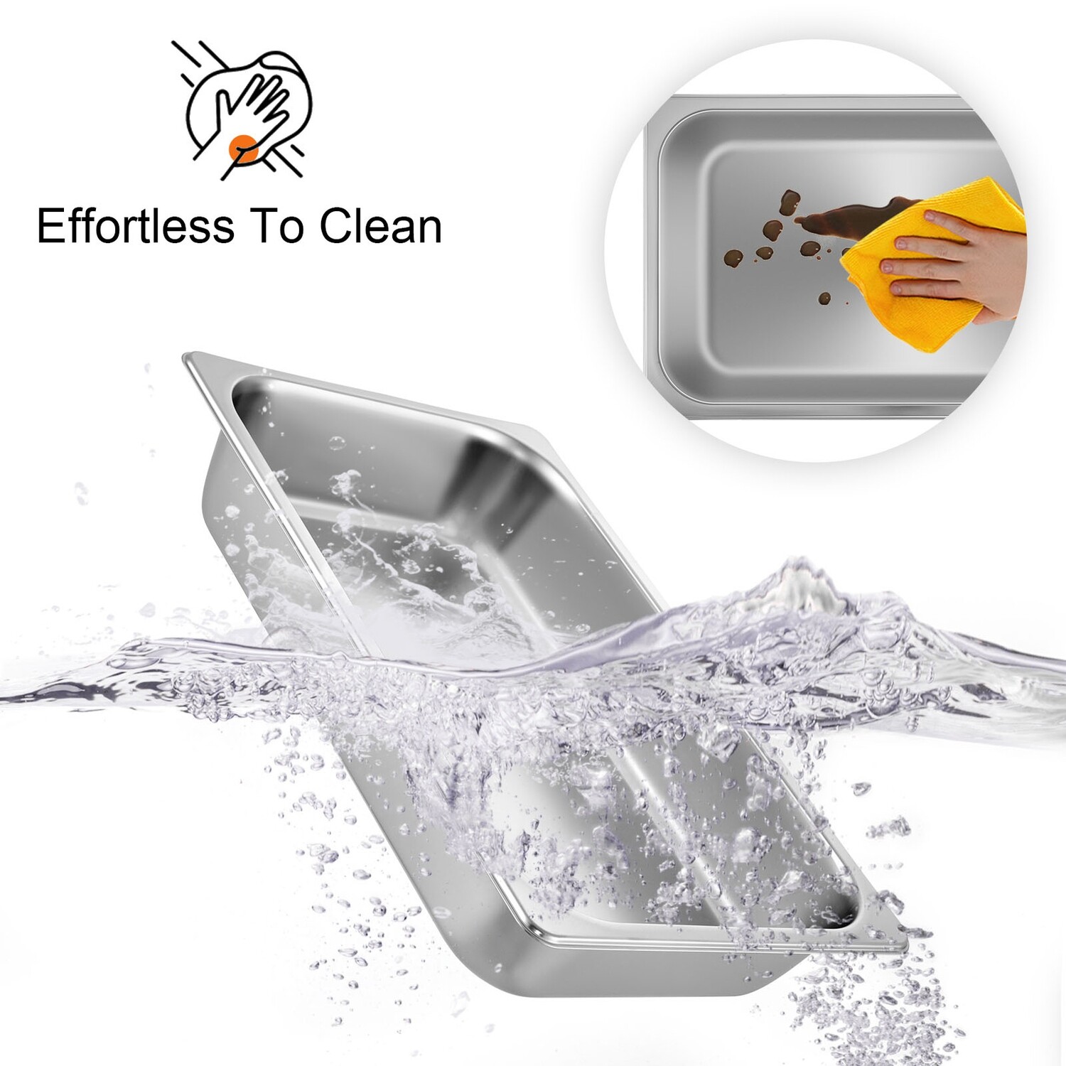 13L (13.7 Quart) Anti-Jam Stainless Steel Steam Table Pan – 4&quot; Deep, Set of 6 for Catering and Food Service