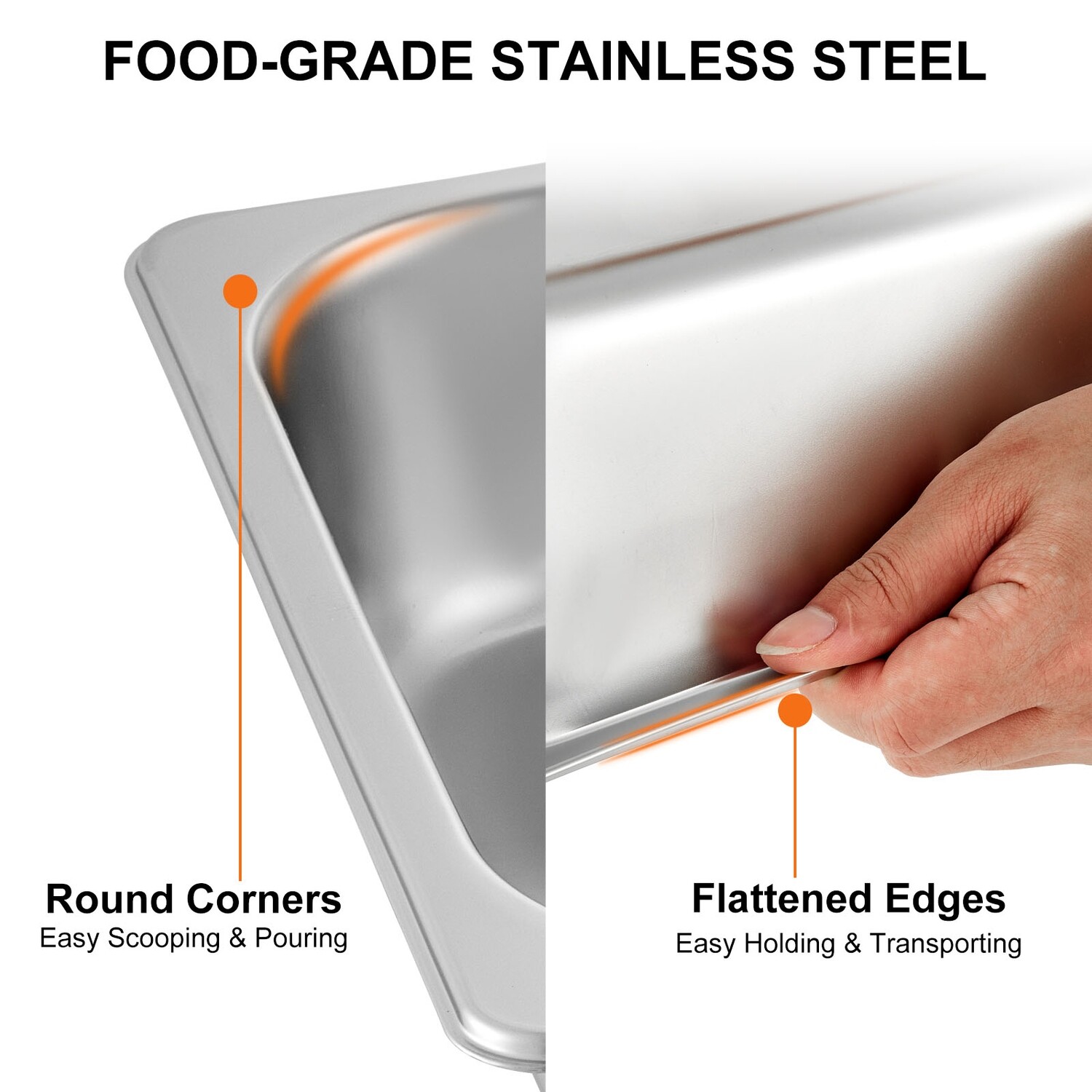 13L (13.7 Quart) Anti-Jam Stainless Steel Steam Table Pan with Lid – 4&quot; Deep, Set of 4 for Food Service