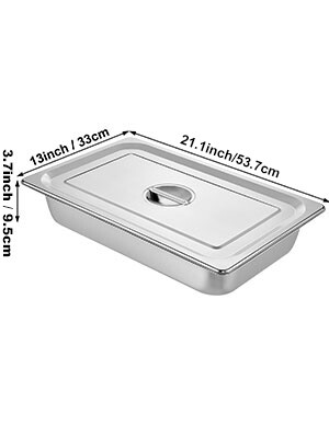 13L (13.7 Quart) Anti-Jam Stainless Steel Steam Table Pan with Lid – 4&quot; Deep, Set of 4 for Food Service
