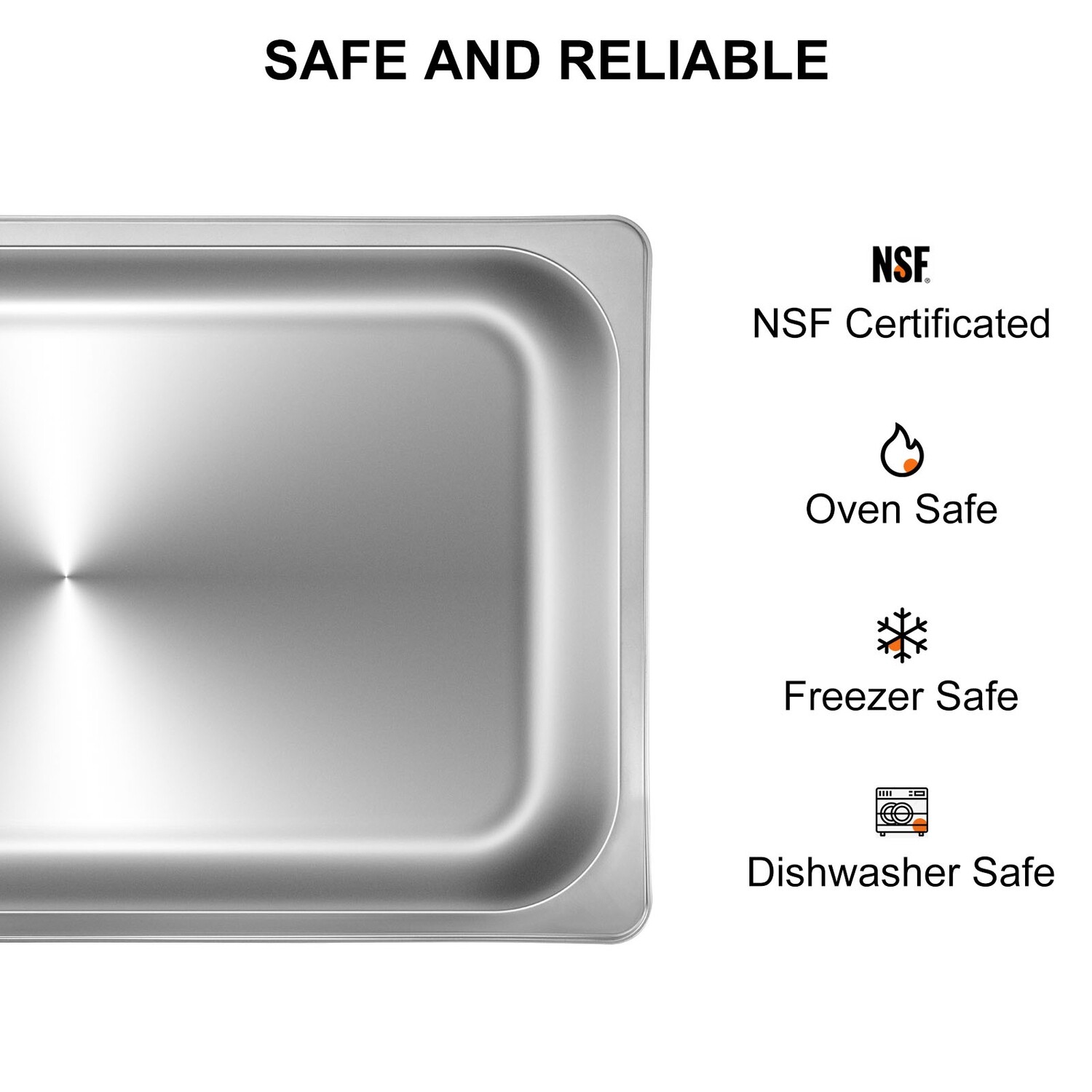 8.5L/8.9 Quart 65mm Deep Steam Table Pan - Full Size Stainless Steel Anti-Jam, 6 Pack for Commercial Food Service and Storage