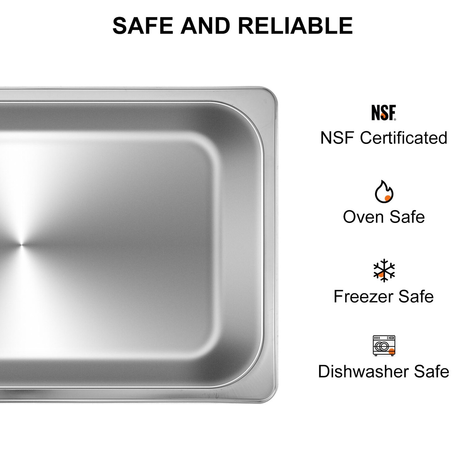 13L (13.7 Quart) Anti-Jam Stainless Steel Steam Table Pan with Lid – 4&quot; Deep, Set of 4 for Food Service