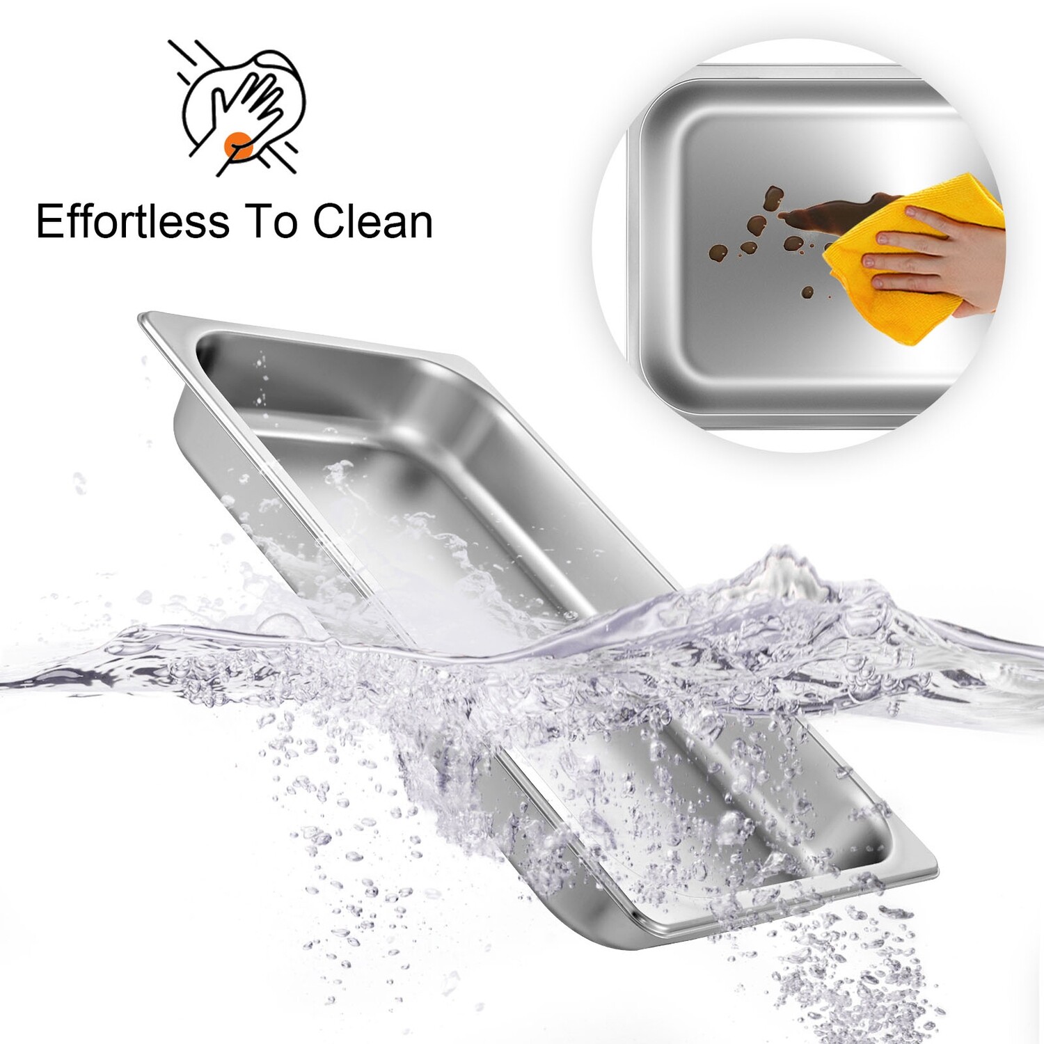 8.5L/8.9 Quart 65mm Deep Steam Table Pan - Full Size Stainless Steel Anti-Jam, 6 Pack for Commercial Food Service and Storage