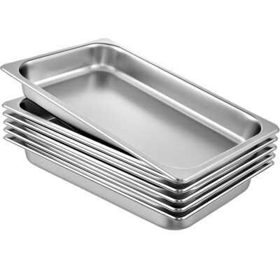 8.5L/8.9 Quart 65mm Deep Steam Table Pan - Full Size Stainless Steel Anti-Jam, 6 Pack for Commercial Food Service and Storage